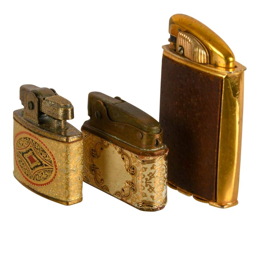 3 Mid-Century Modern Leather and Metal Lighters: Including Marhill & Evans-2