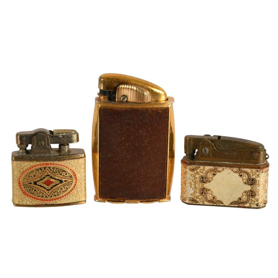 3 Mid-Century Modern Leather and Metal Lighters: Including Marhill & Evans-1