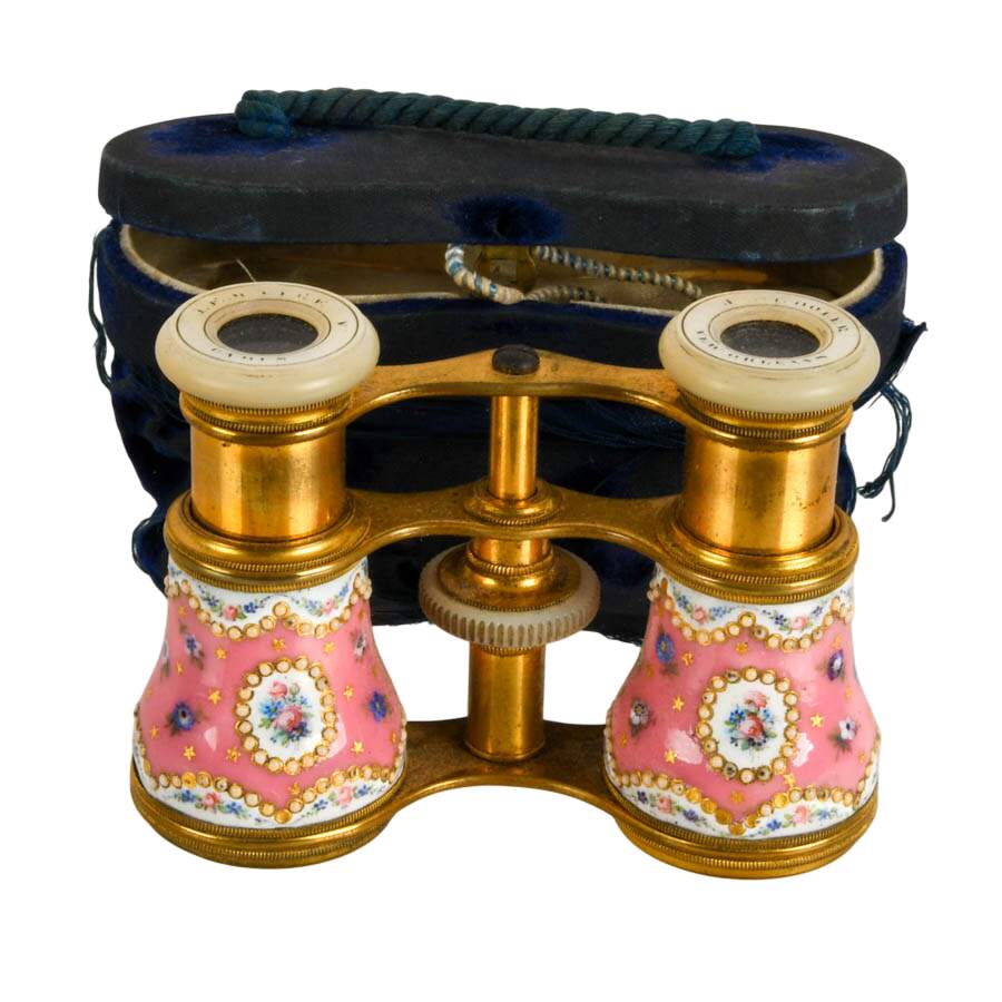 Antique Lemaire Paris Mother of Pearl, Brass, Enamel Opera Glasses-1