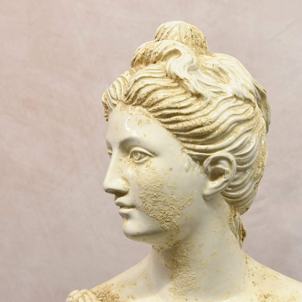 White Raku Style Glazed Pottery Goddess Diana Female Bust-5