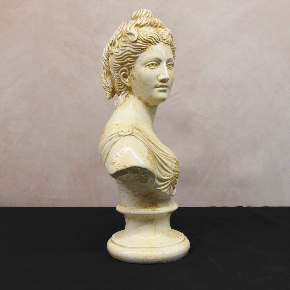 White Raku Style Glazed Pottery Goddess Diana Female Bust-4