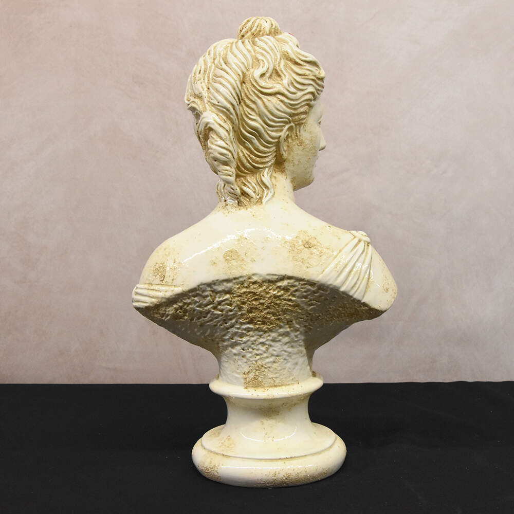 White Raku Style Glazed Pottery Goddess Diana Female Bust-3