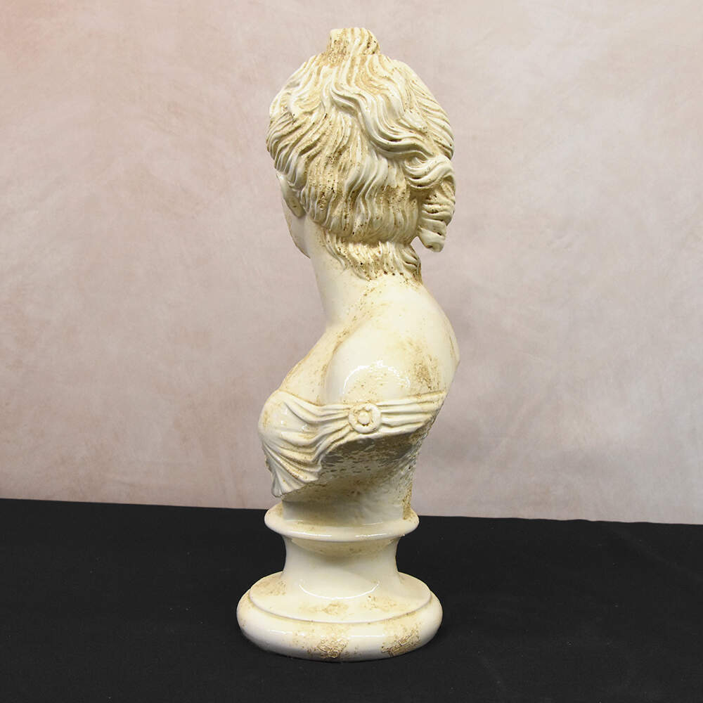 White Raku Style Glazed Pottery Goddess Diana Female Bust-2