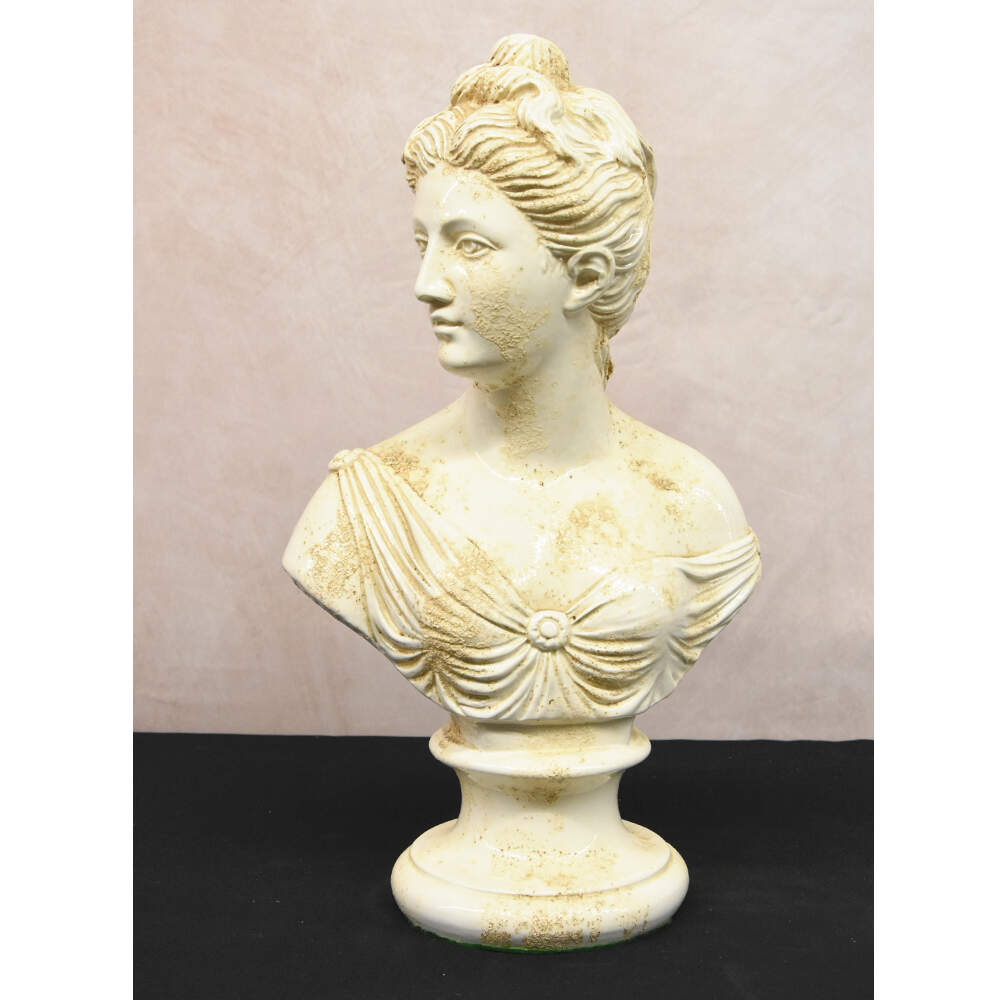 White Raku Style Glazed Pottery Goddess Diana Female Bust-1