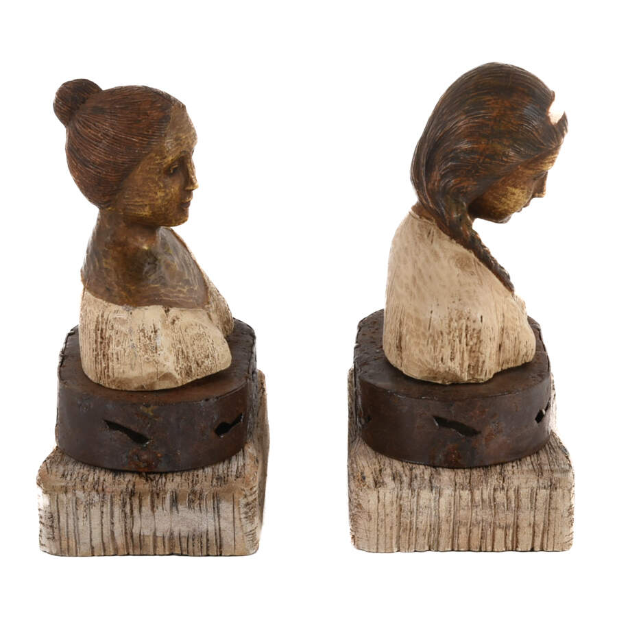 Pair of Detailed Figurines of Woman on Metal and Wood Base-4