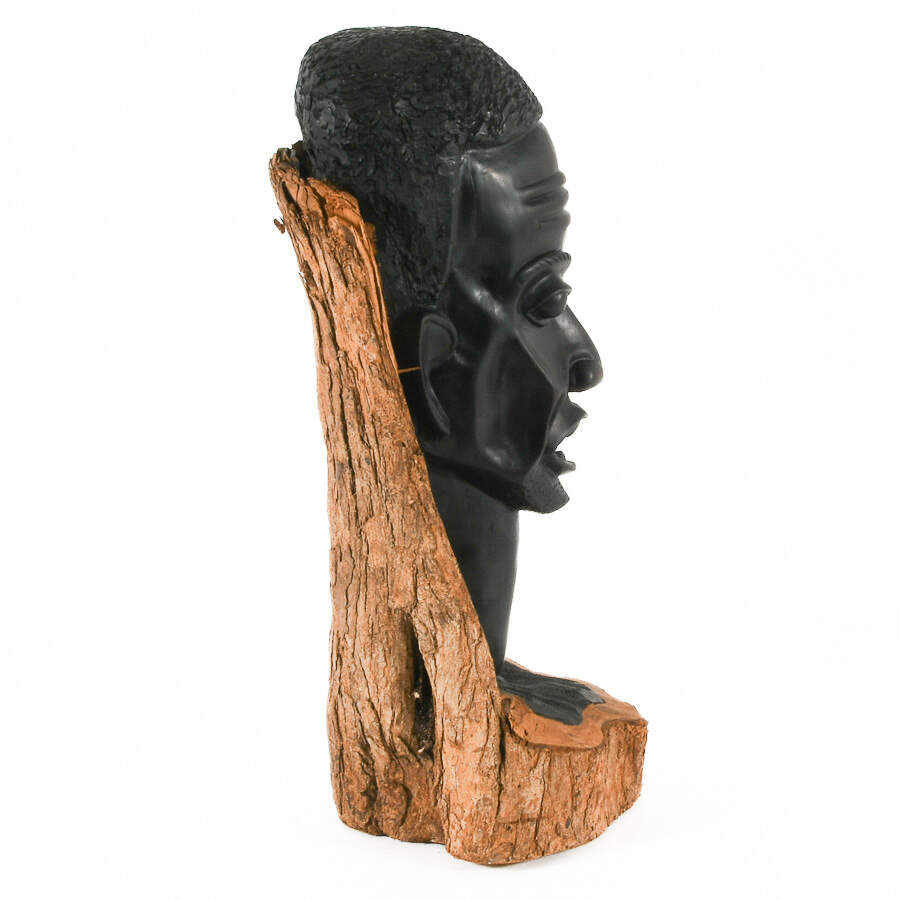 Painted Black Carved Wood Sculpture of a Man's Face-8