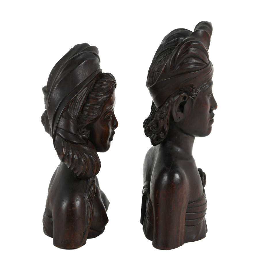 Mid-Century Hand-Carved Wood Klungkung Balinese Busts-4