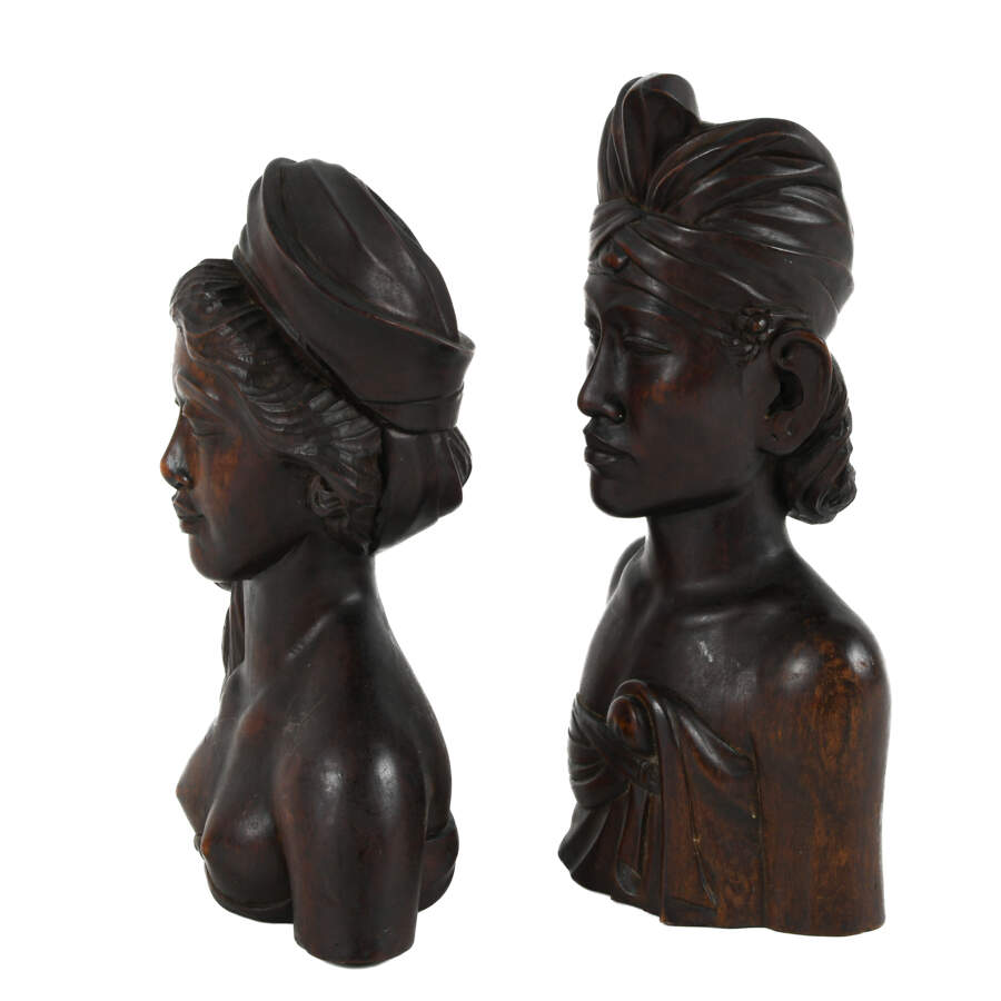Mid-Century Hand-Carved Wood Klungkung Balinese Busts-2