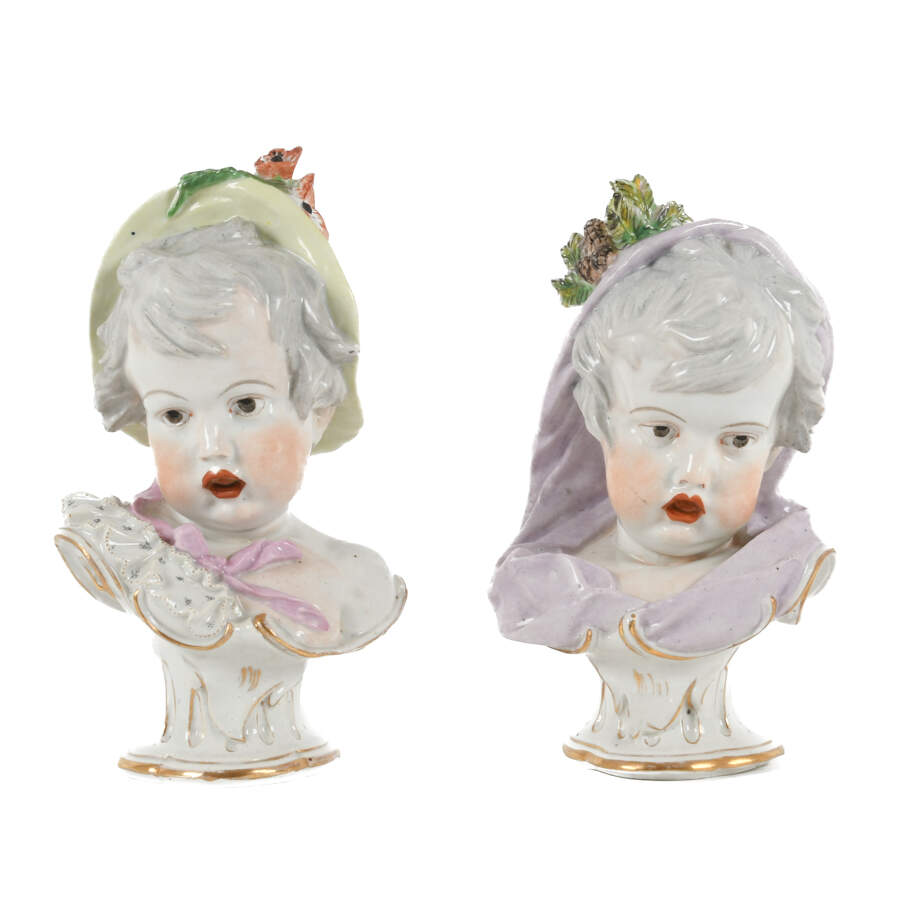 Pair of Antique Edmé Samson et Cie Four Seasons Series Allegory Busts-1