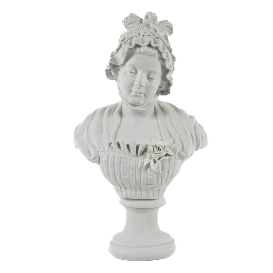 Antique Bisque Bust of a Woman in a Bonnet After Jean-Baptiste Greuze-1
