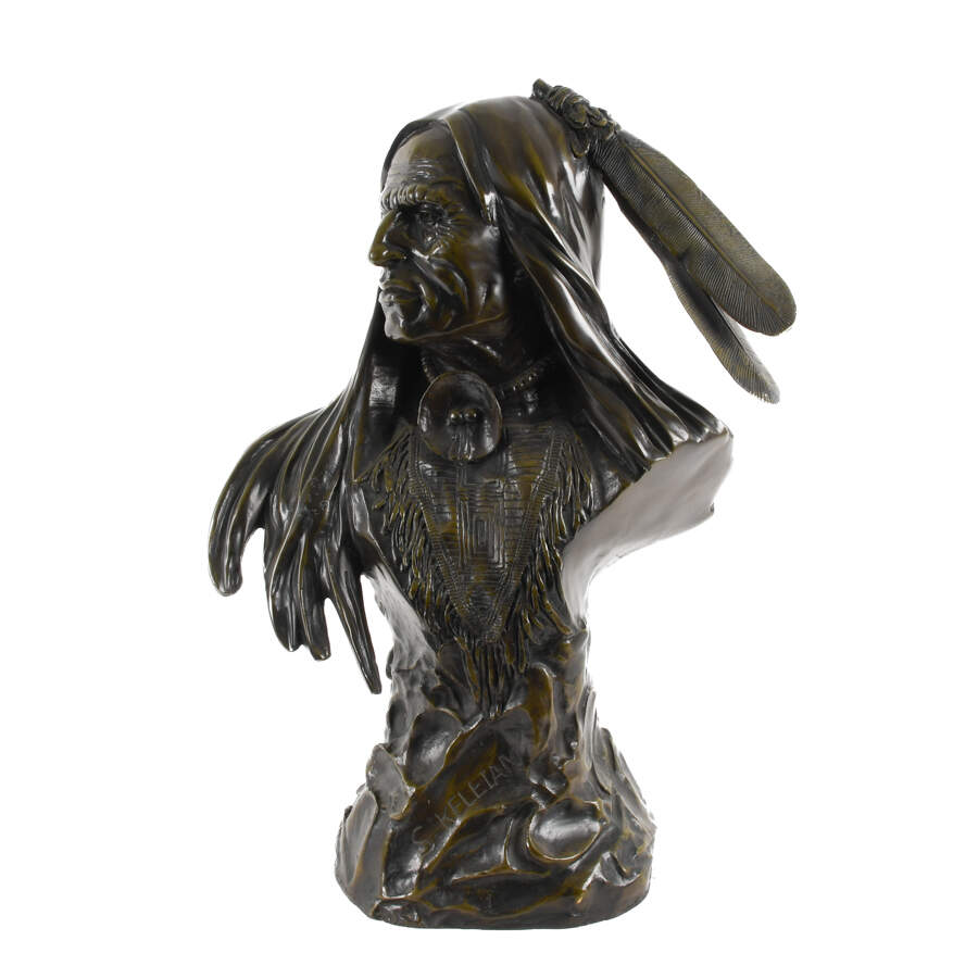 S. Keleiam Bronze Life-Size Bust of a Native American Warrior-2