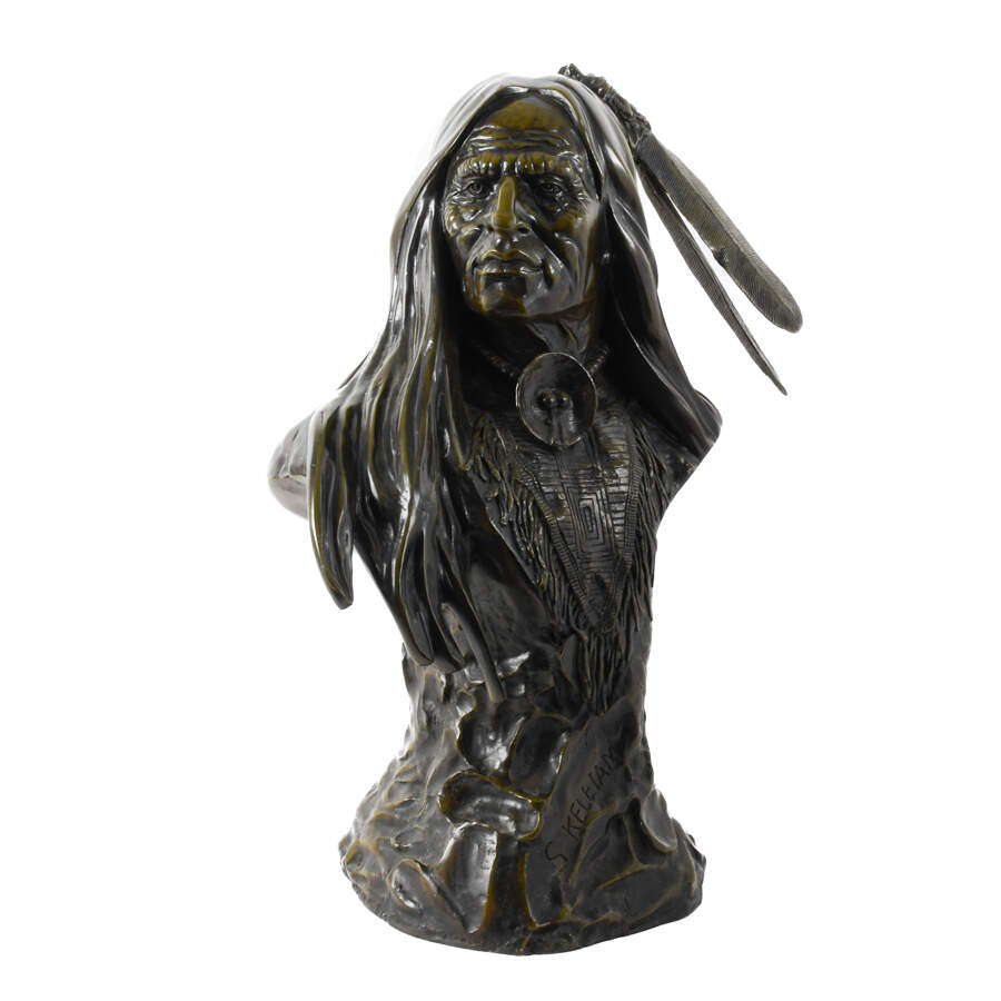S. Keleiam Bronze Life-Size Bust of a Native American Warrior-1