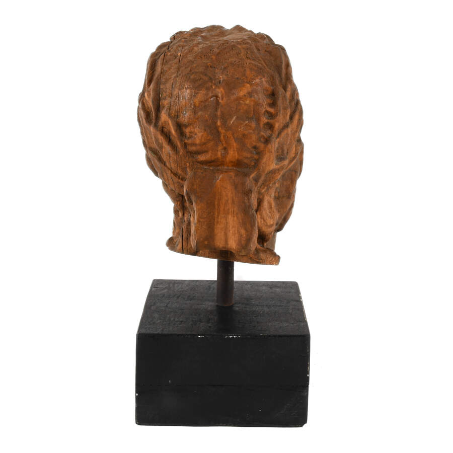 Hellenistic Carved Wooden Visage Mounted on Pedestal-5