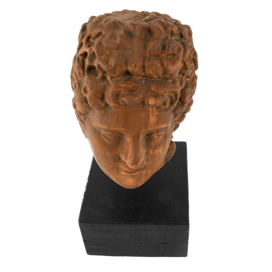 Hellenistic Carved Wooden Visage Mounted on Pedestal-3
