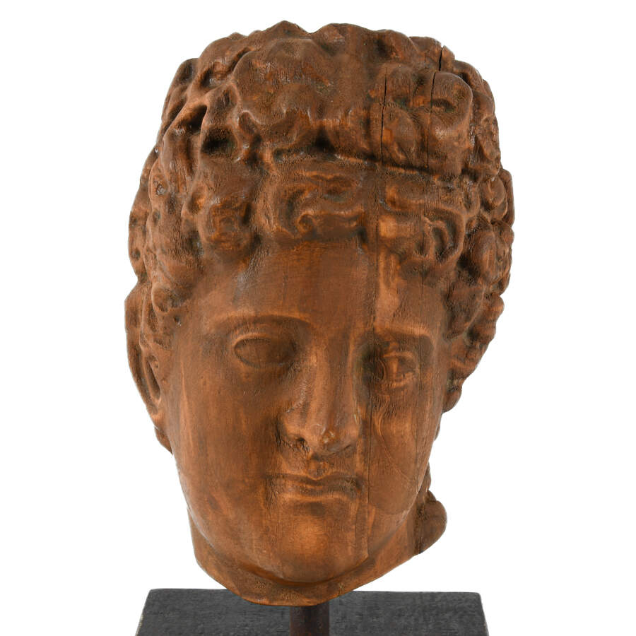 Hellenistic Carved Wooden Visage Mounted on Pedestal-2