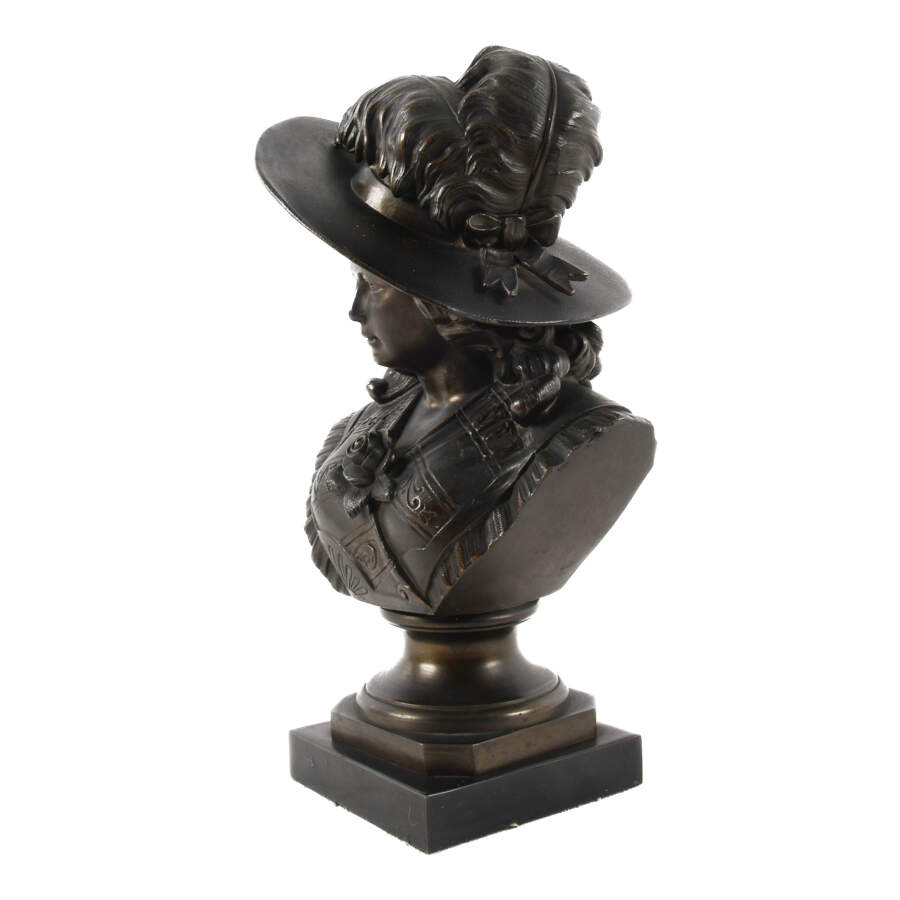 Victorian Bust of a Woman in a Feathered Hat Cast in Metal-5