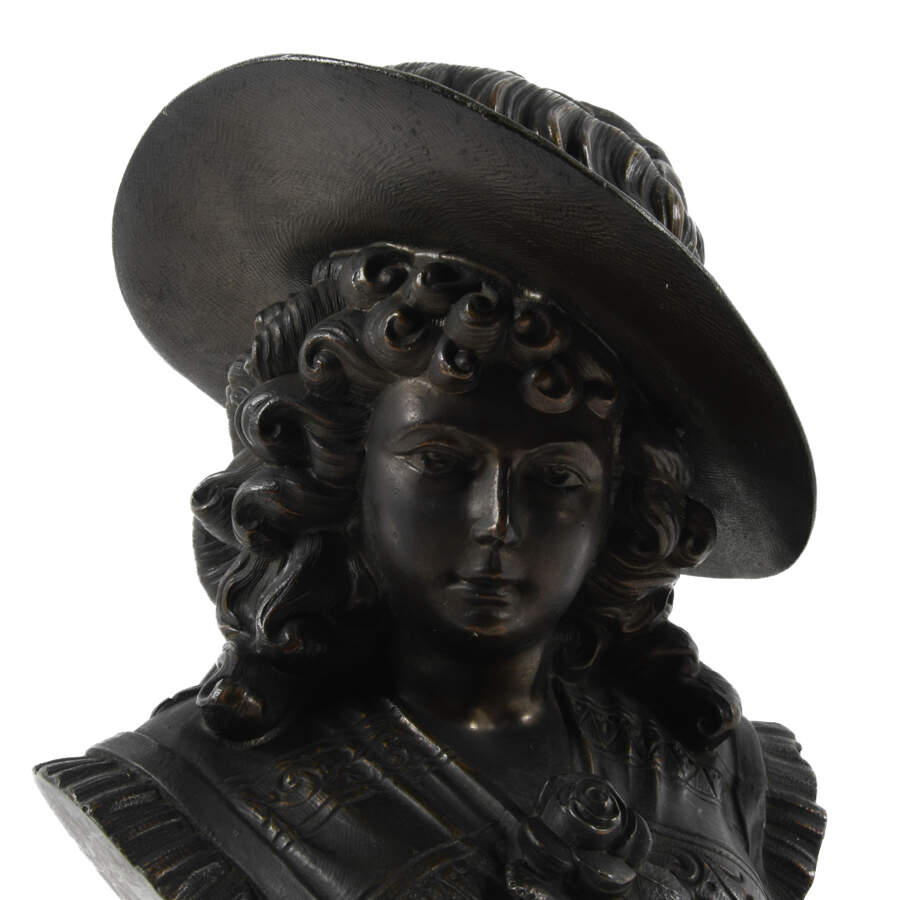 Victorian Bust of a Woman in a Feathered Hat Cast in Metal-3