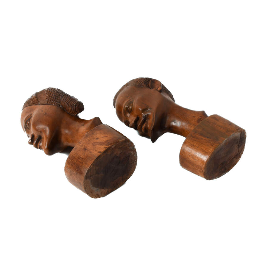 Pair of Carved Wood Madagascar Bust Statues-5
