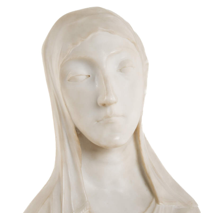 Carved Marble Bust of "The Virgin Annunciate" After Mino da Fiesole-6
