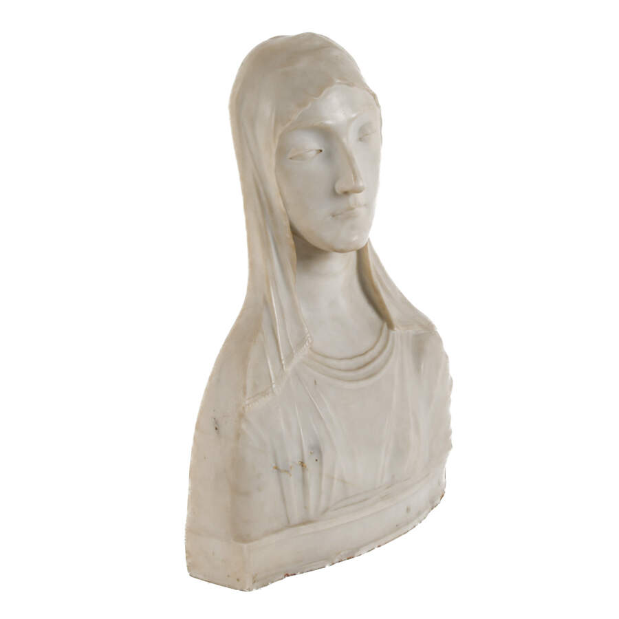 Carved Marble Bust of "The Virgin Annunciate" After Mino da Fiesole-5