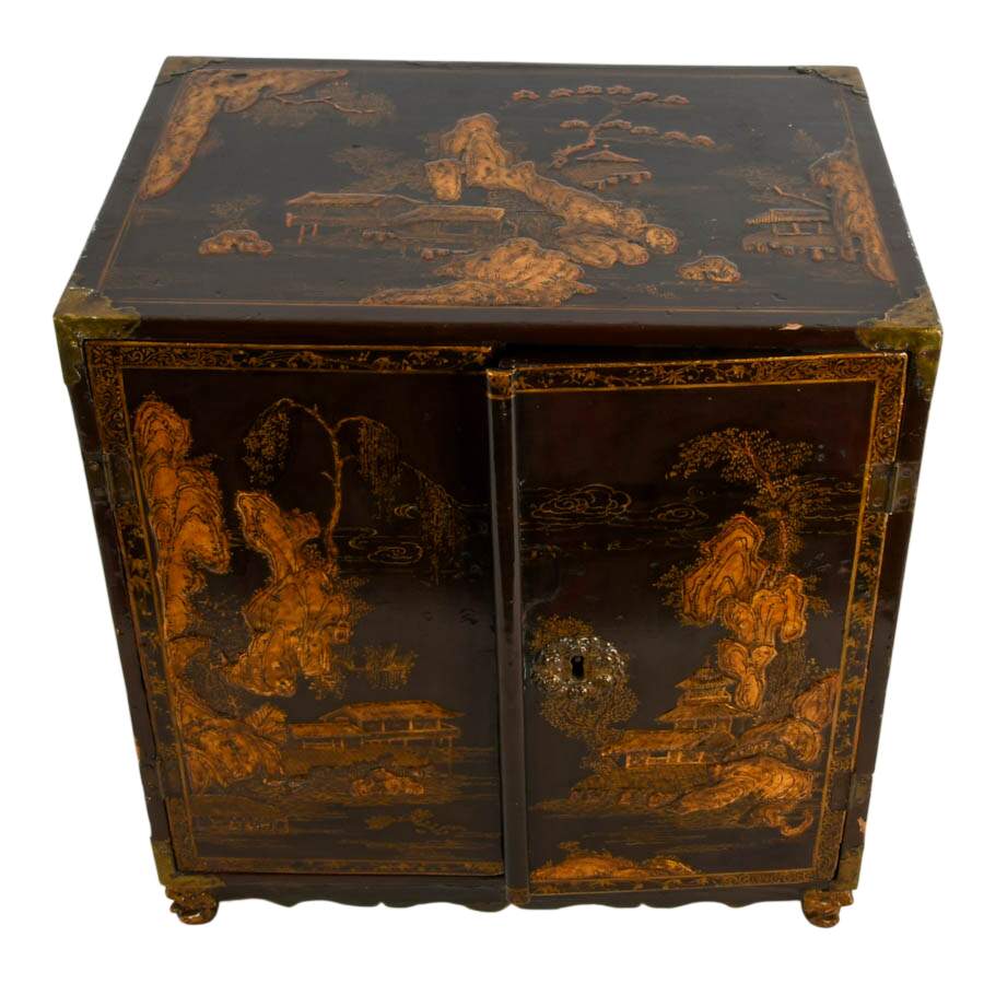 Antique Chinese Black Lacquer and Gilt Decorated Storage Box-2