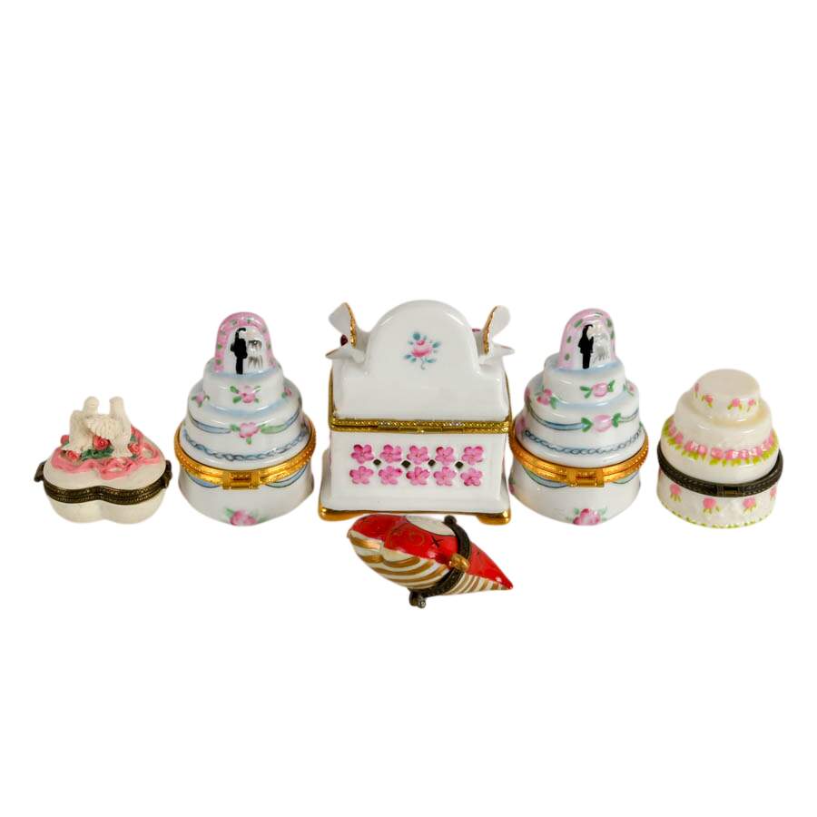 Six Porcelain Wedding Themed Jewelry Boxes-8