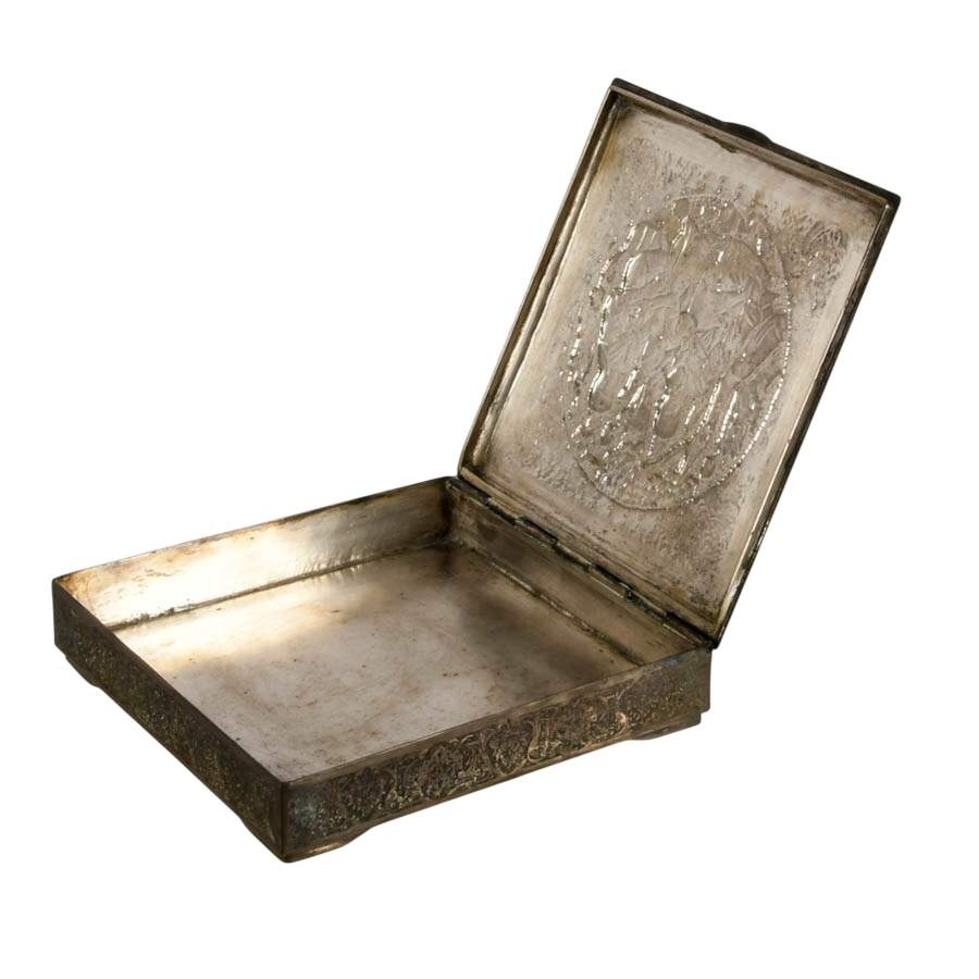 Engraved Persian Silver Box with Family Scene-5