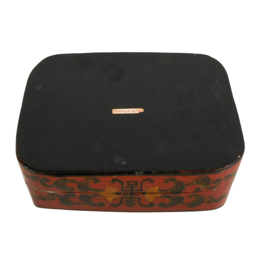 Mid-Century Chinese Red Lacquer Shard Box-12