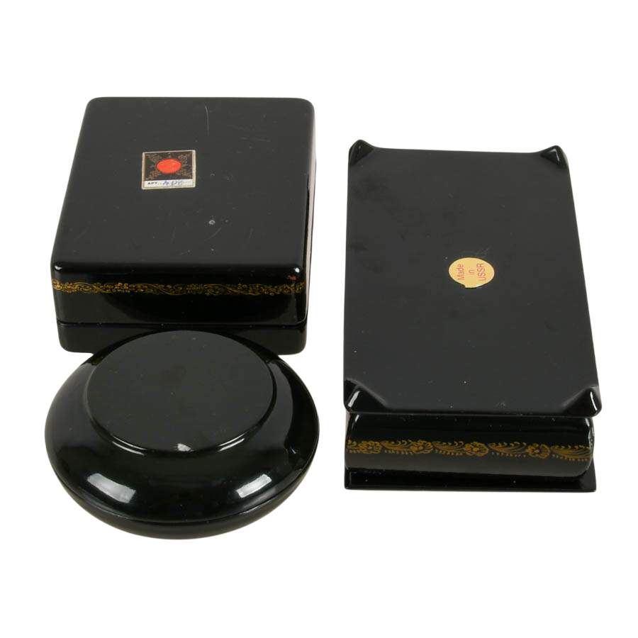 Trio of Russian Mstera Lacquer Jewelry Boxes-6
