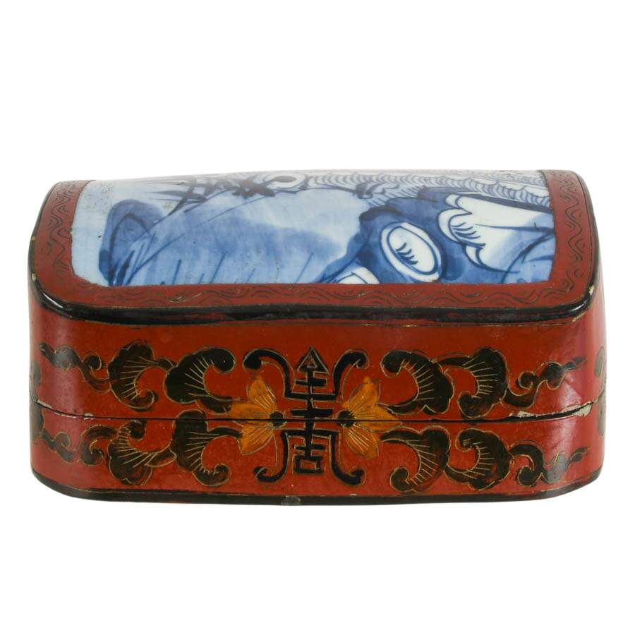 Mid-Century Chinese Red Lacquer Shard Box-2