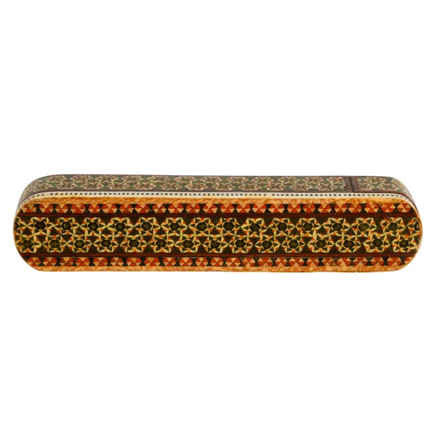 Khatam Marquetry Qalamdan Pen Box with Hand-Painted Equestrian Miniature-6