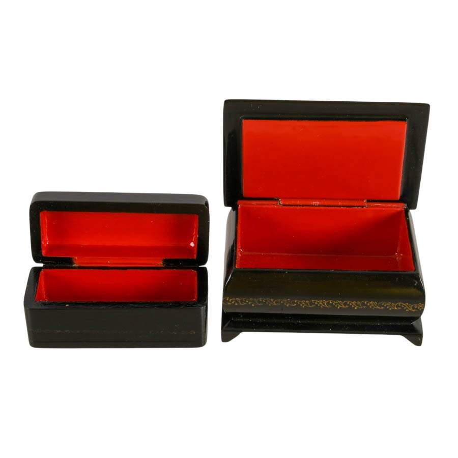 Pair of Russian Palekh School Troika Sled Lacquer Boxes-6