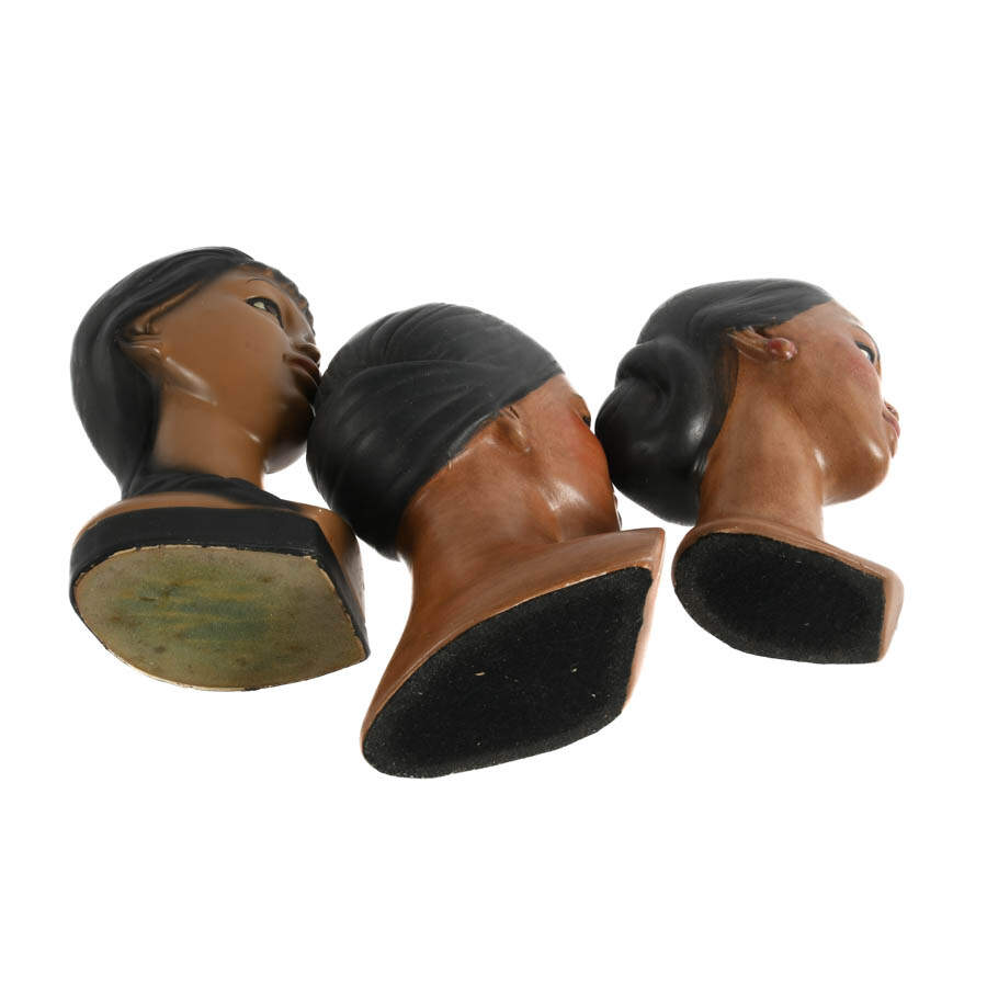 Grouping of Three Mid-Century Modern Chalkware Hawaiian Figural Bust-9
