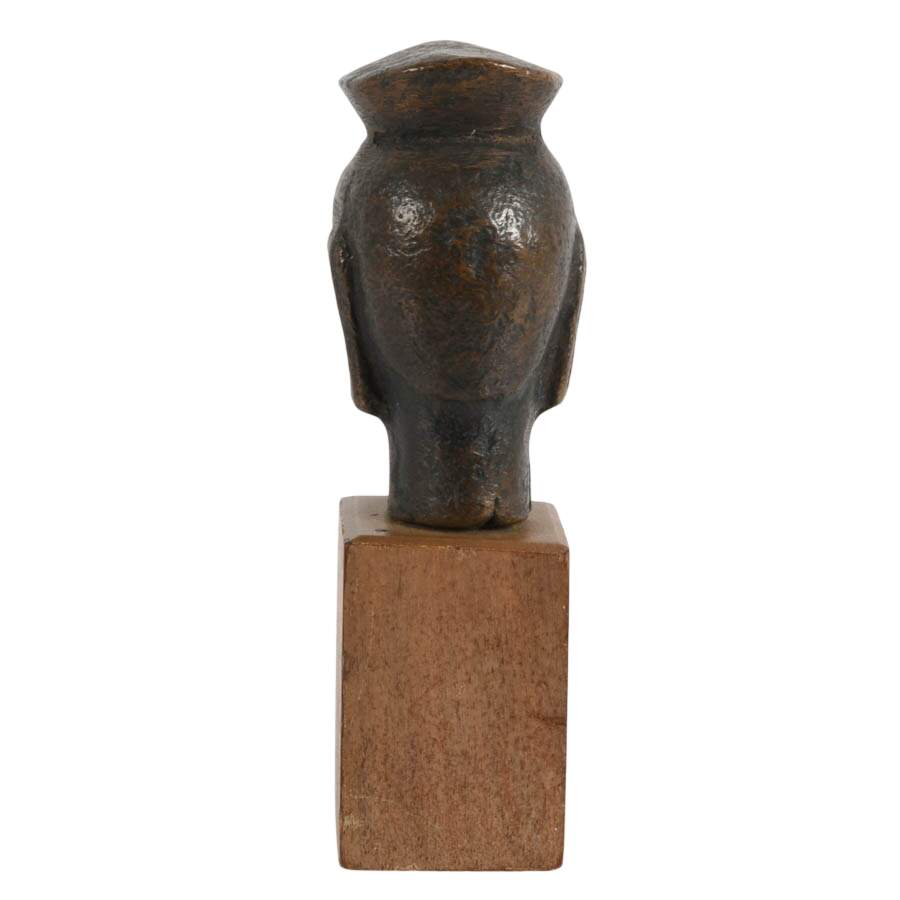Miniature Bronze Head of Bodhisattva on Wood Base-5