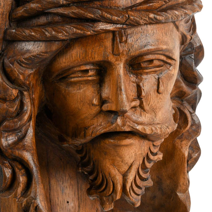 Hand-Carved Live Edge Wood Weeping Jesus Christ Bust-3
