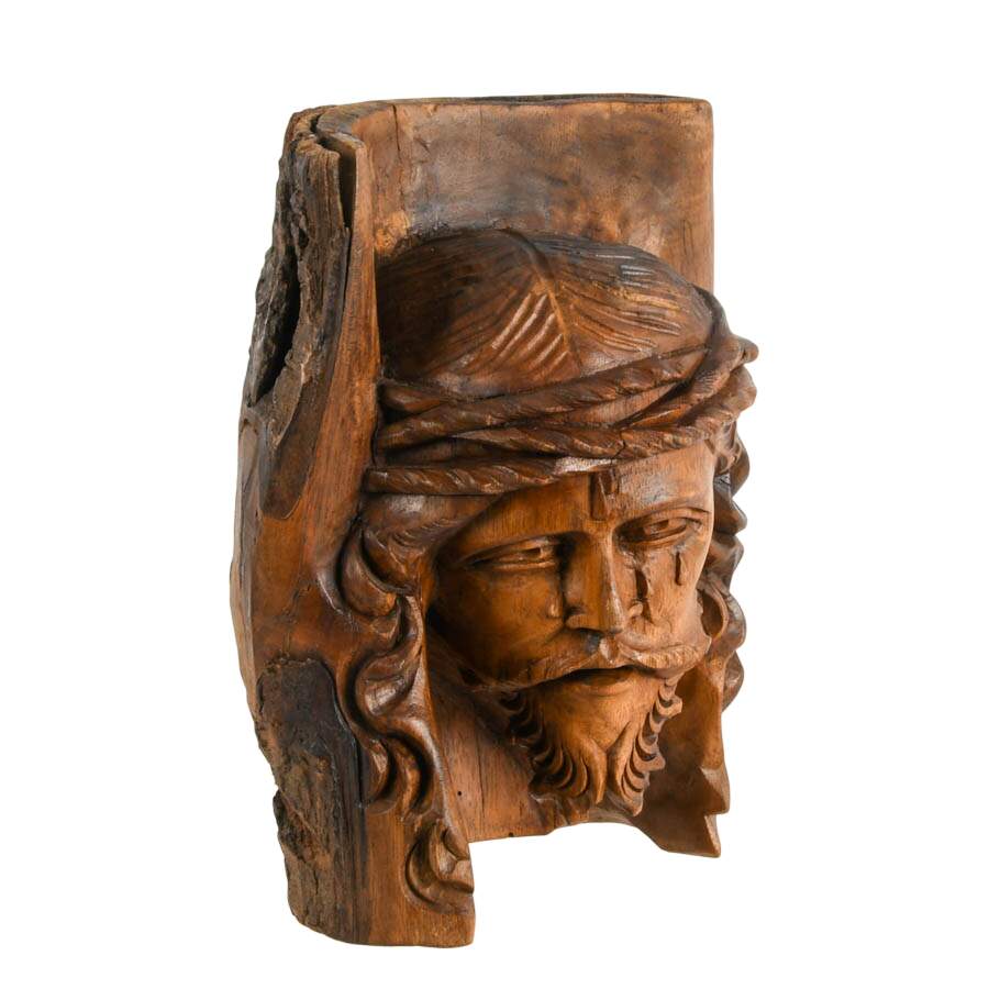 Hand-Carved Live Edge Wood Weeping Jesus Christ Bust-2