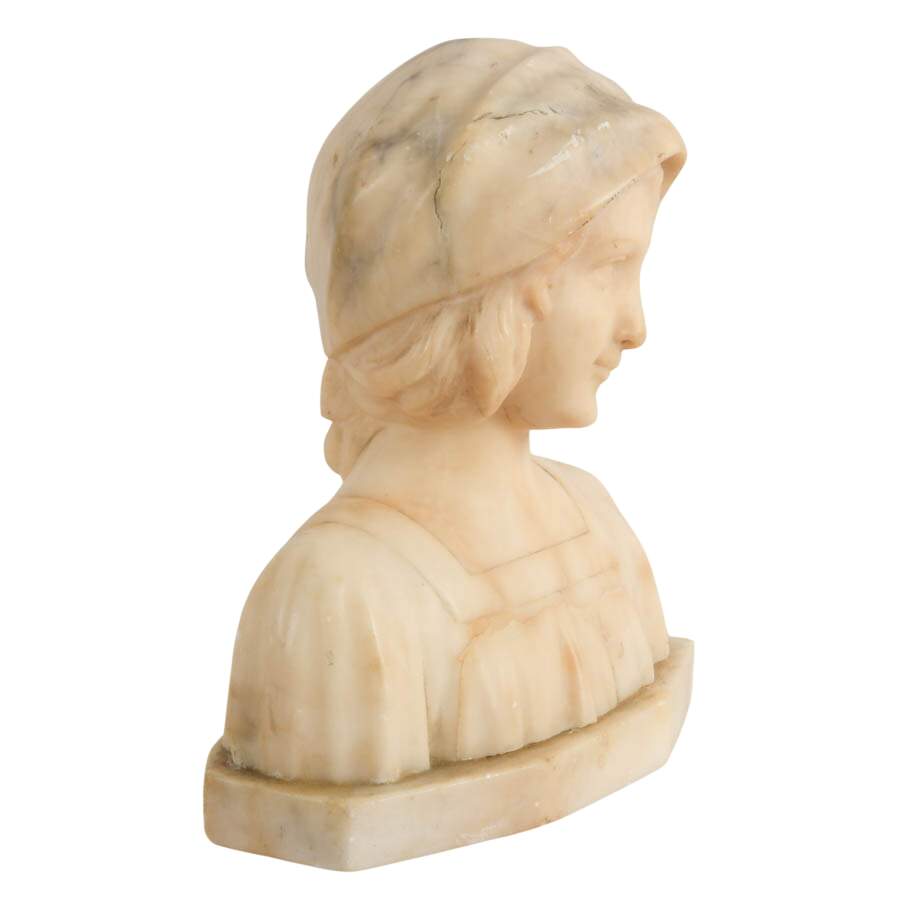 Antique Signed Italian Alabaster Bust of a Young Girl-5
