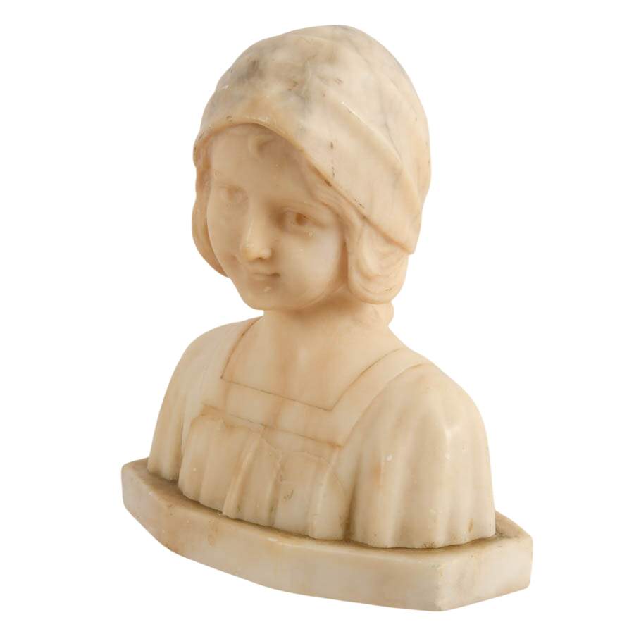 Antique Signed Italian Alabaster Bust of a Young Girl-2