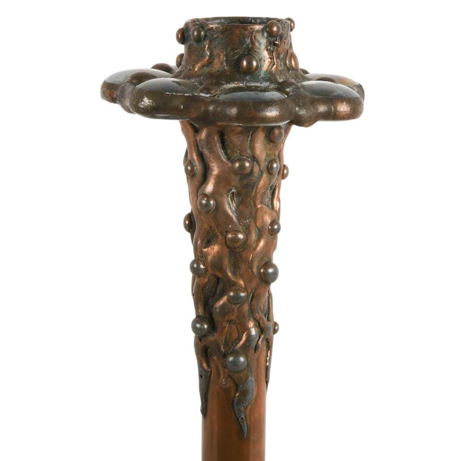 Pair of Handmade Glass and Copper Candlesticks Attributed to Diane Markin-3