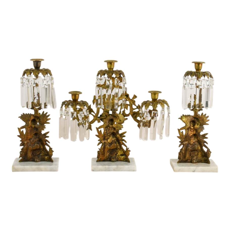 Antique Trio of Girandole Candlesticks-3
