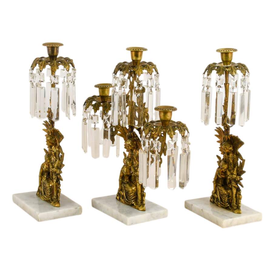 Antique Trio of Girandole Candlesticks-2