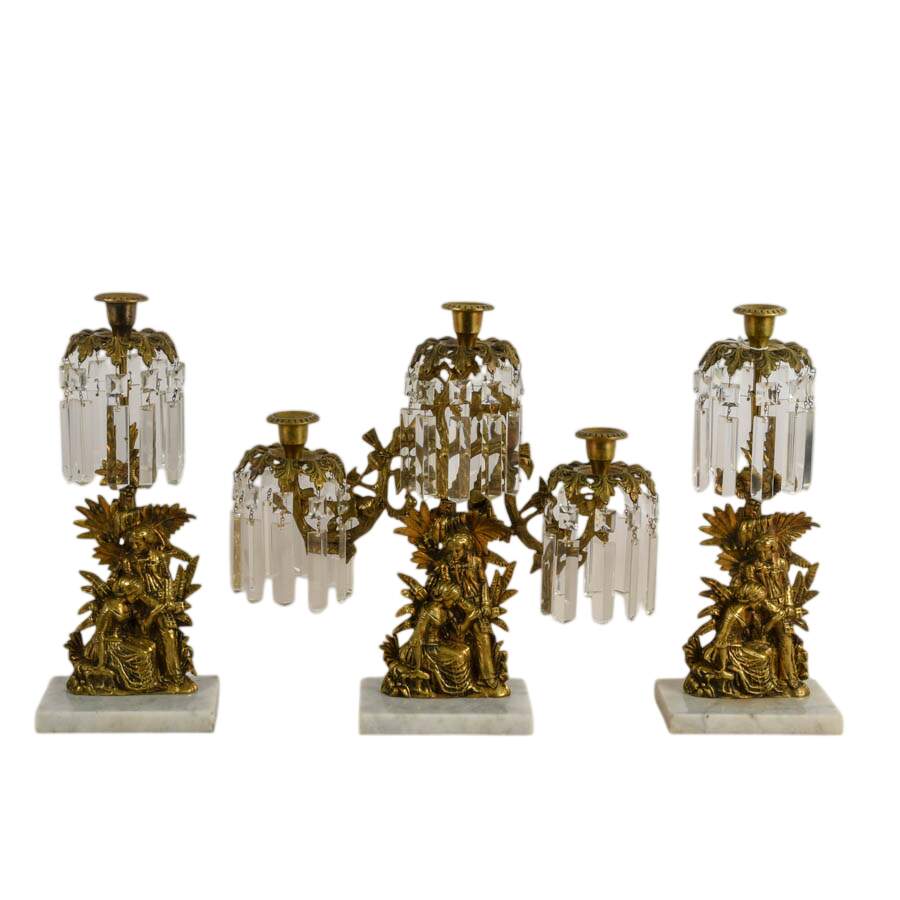 Antique Trio of Girandole Candlesticks-1