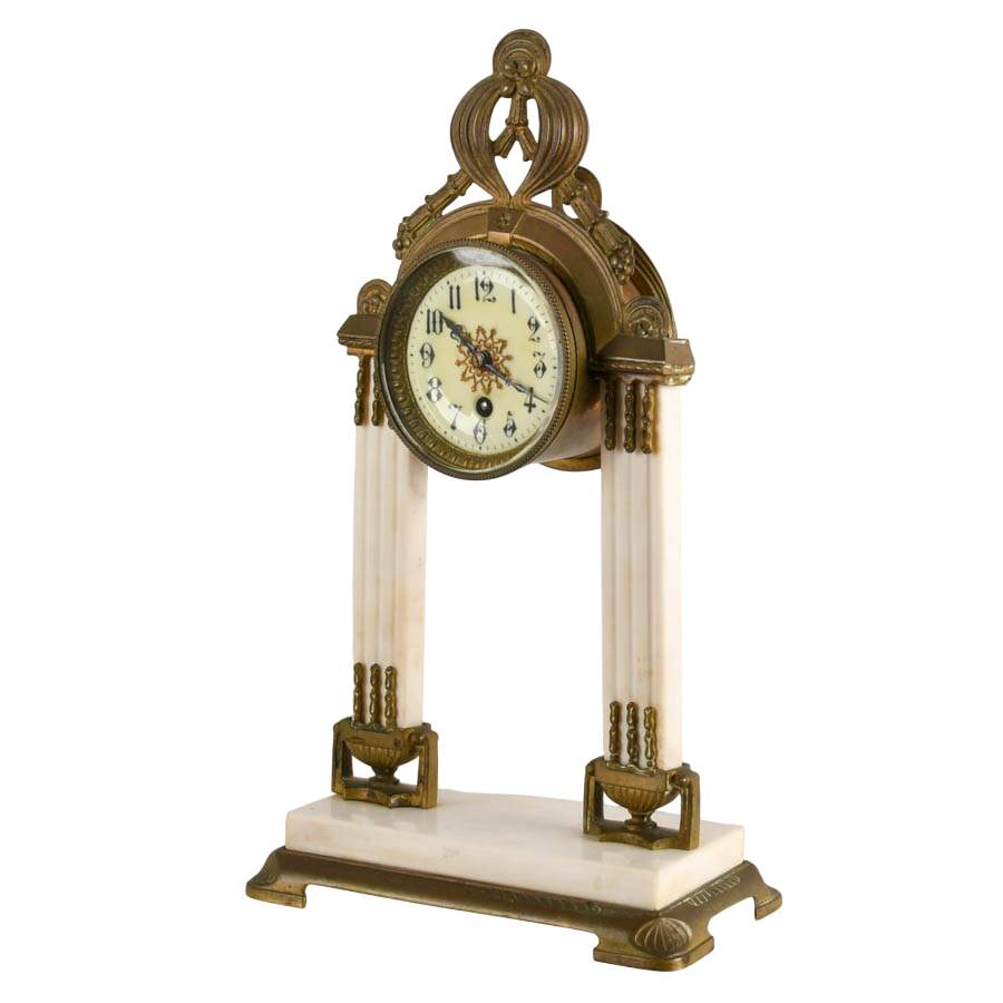 19th Century French Marble Portico Table Clock-2