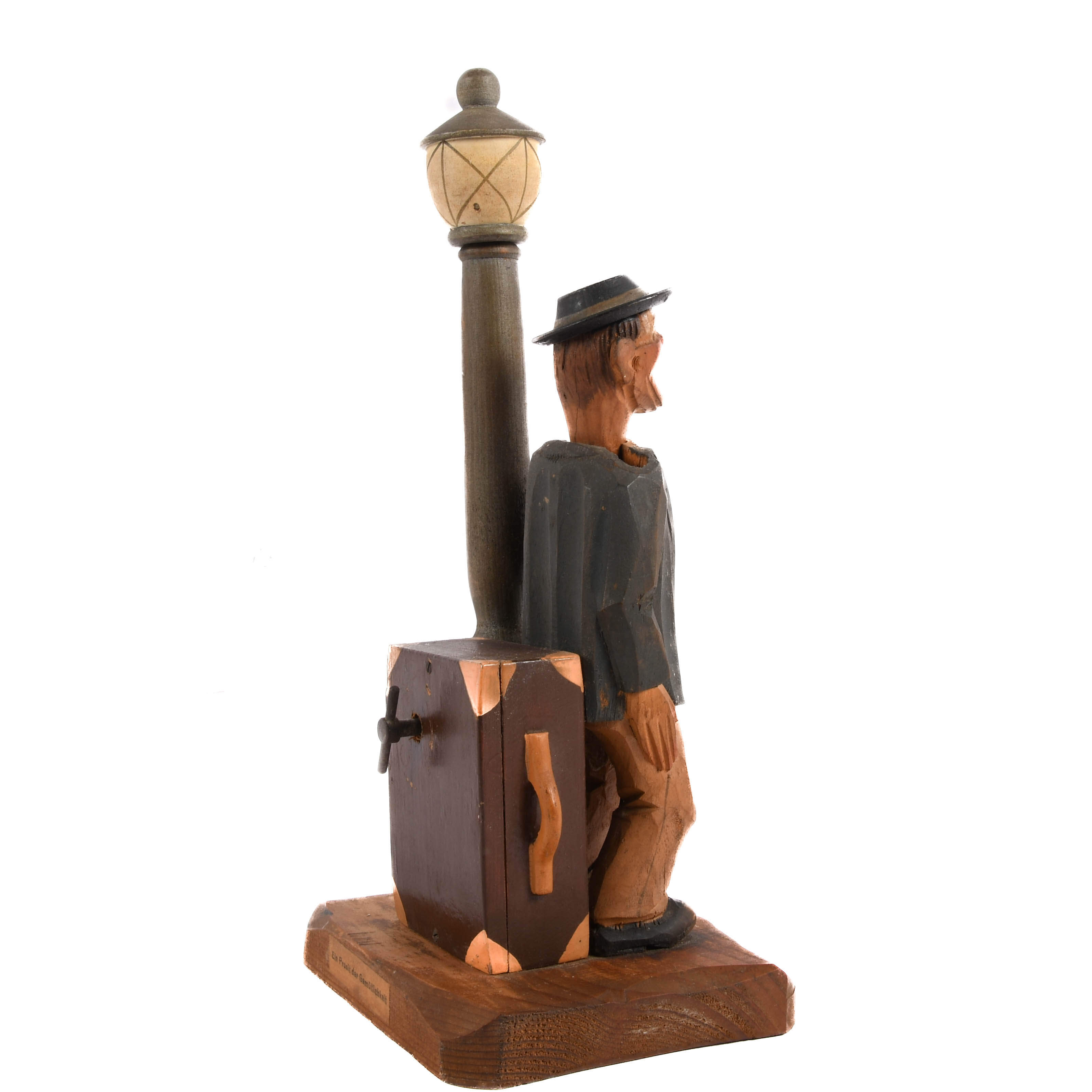 Hand-Carved ANRI Drunk Lamp Post Music Box and Bottle Opener-6