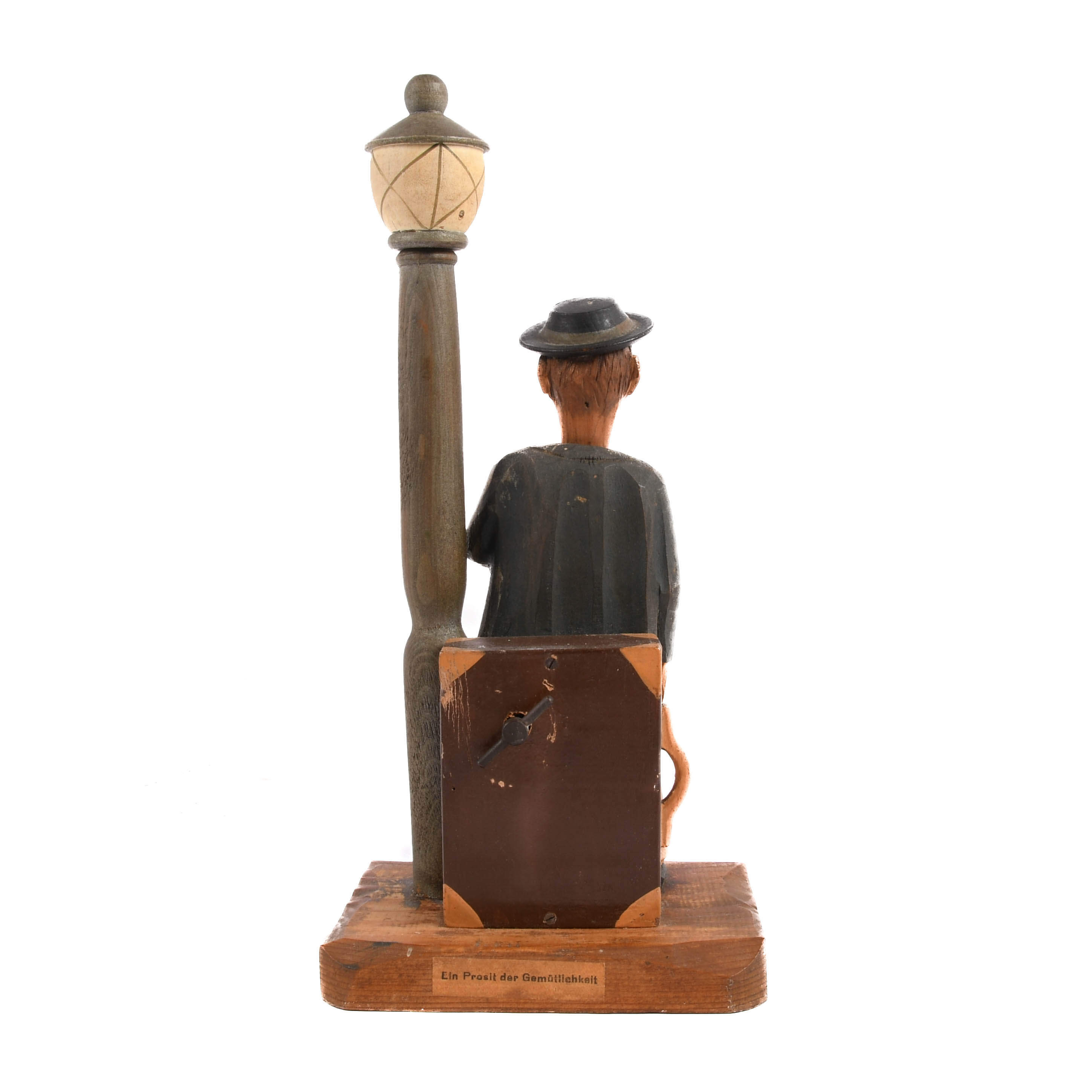Hand-Carved ANRI Drunk Lamp Post Music Box and Bottle Opener-4