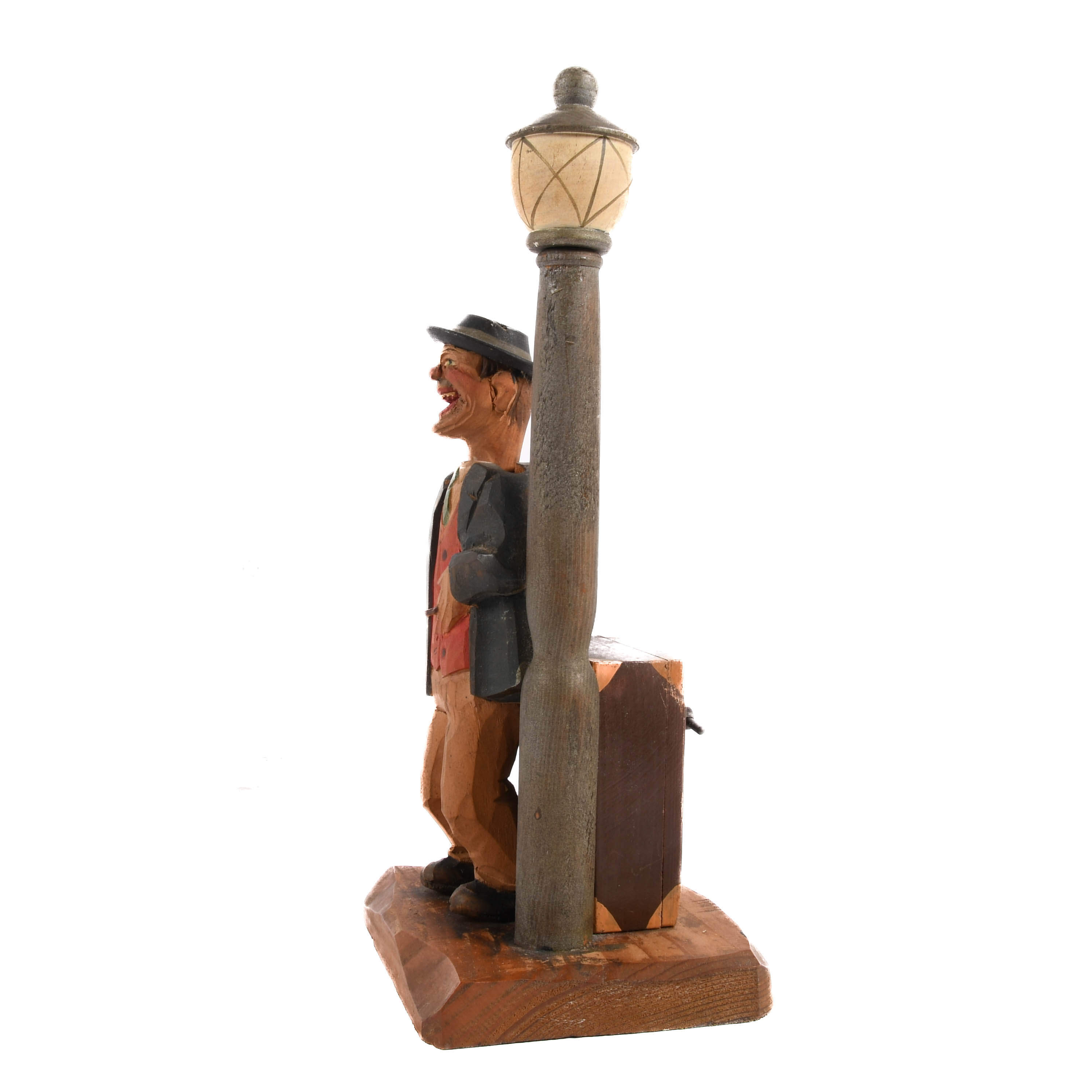 Hand-Carved ANRI Drunk Lamp Post Music Box and Bottle Opener-3