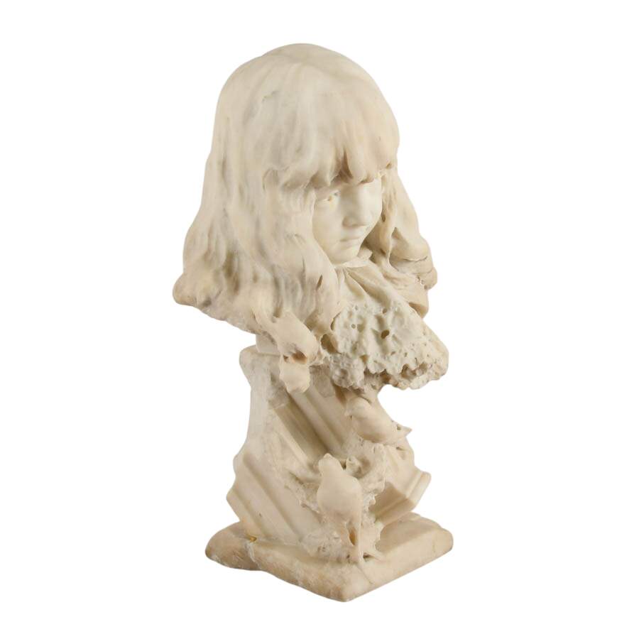 Italian Carved Marble Bust of a Child with Lace Collar by Enrico Astorri-9