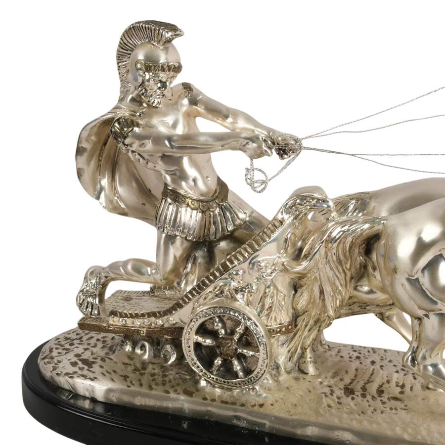 Signed A. Santini Silvered Roman Chariot Sculpture-4