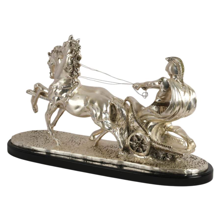 Signed A. Santini Silvered Roman Chariot Sculpture-3