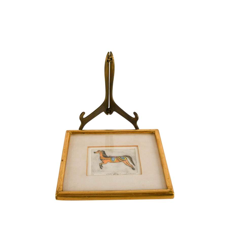 Framed Signed and Numbered "Potre Feliz" Happy Stallion Drawing with Stand-6